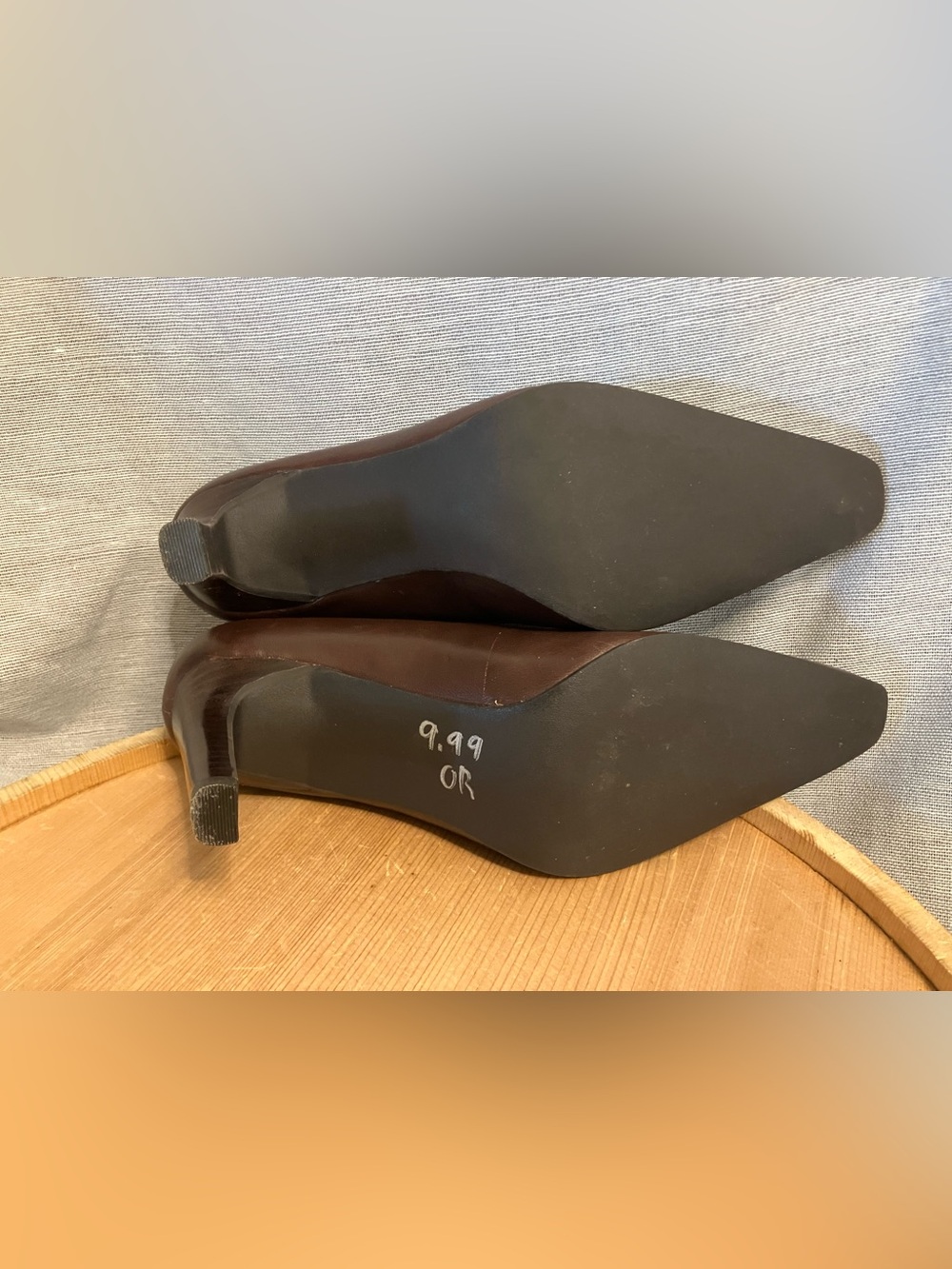 Connie Brown Leather Pointy Toe Heels Streep 2 Size - Picture 5 of 10